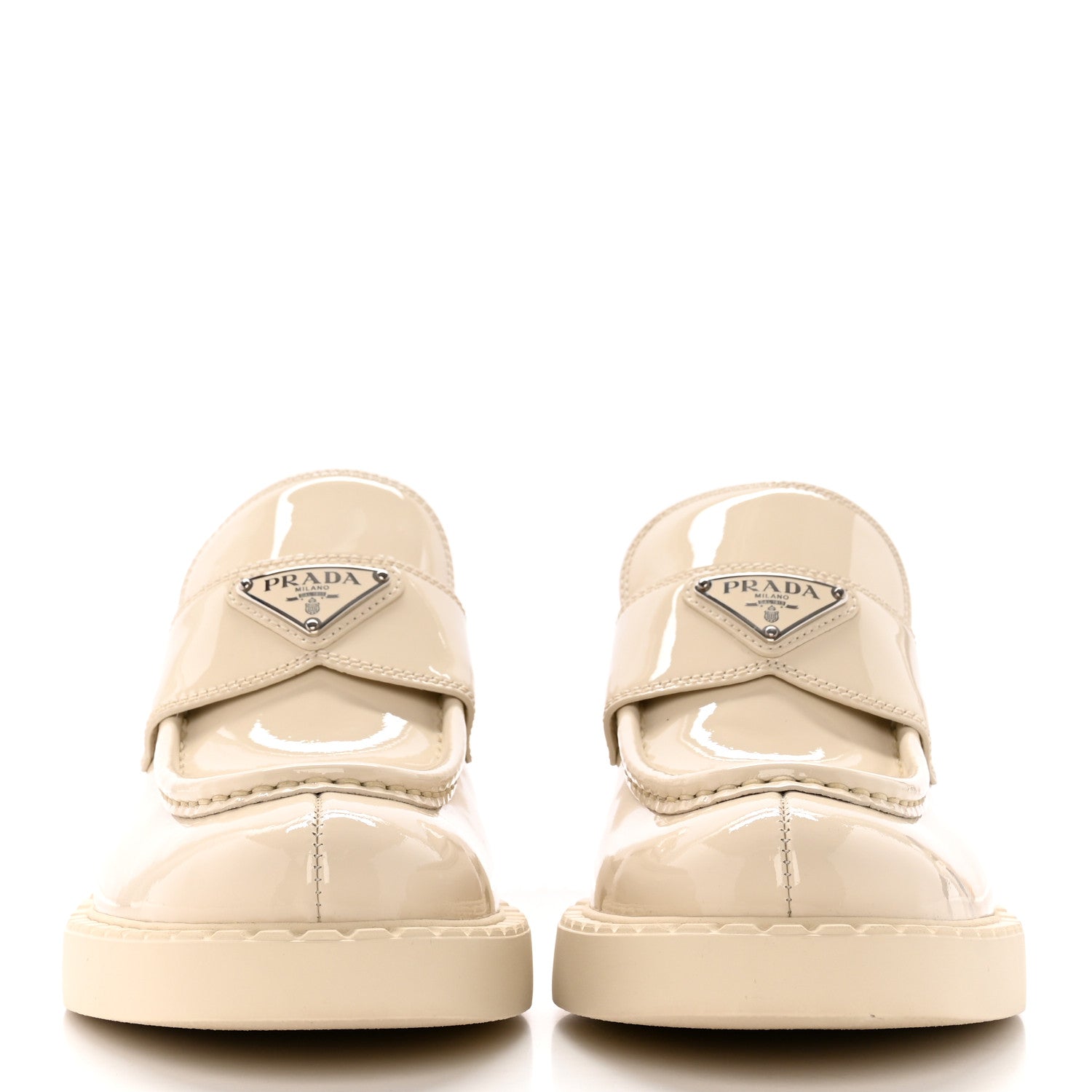 Prada Vernice Metal Triangle Logo 50mm Loafers 41 Avorio 2 of 12