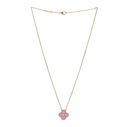 Van Cleef & Arpels 18K Rose Gold Diamond Pink Porcelain Vintage Alhambra Pendant Necklace 3 of 5