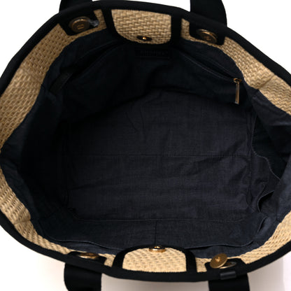 Chanel Straw Raffia Calfskin Chain Medium Deauville Tote Beige Black 5 of 10