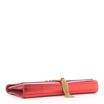 Saint Laurent Metallic Textured Calfskin Classic Monogram Tassel Clutch Red 4 of 7