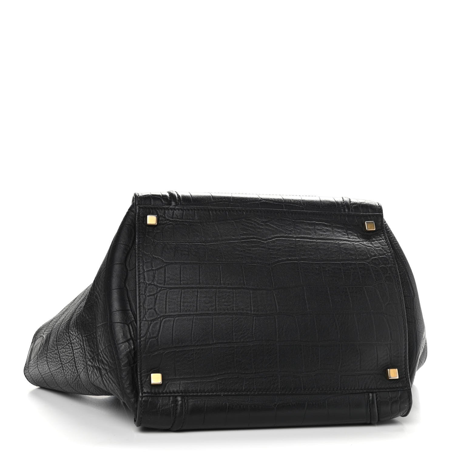 Celine Calfskin Crocodile Embossed Medium Phantom Luggage Black 4 of 15