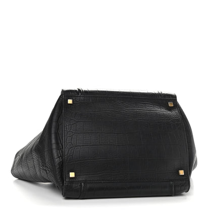 Celine Calfskin Crocodile Embossed Medium Phantom Luggage Black 4 of 15