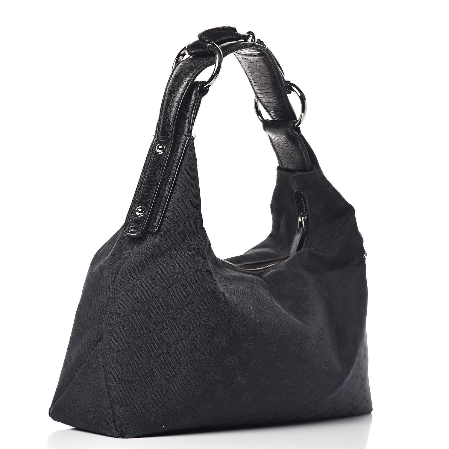Gucci Monogram Medium Horsebit Chain Hobo Black 3 of 17