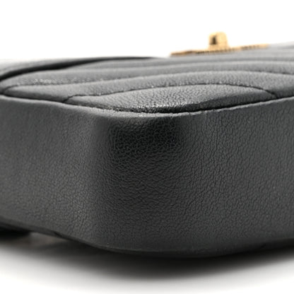 Chanel Metallic Sheepskin Chevron Quilted Small Vintage Mademoiselle Clutch With Chain Black 12 of 16