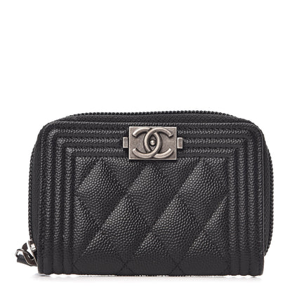 Chanel Caviar Quilted Boy Zip Around Coin Purse Wallet Black 1 of 8