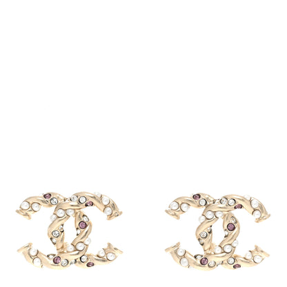 Chanel Pearl CC Earrings Gold Pink 1 of 5