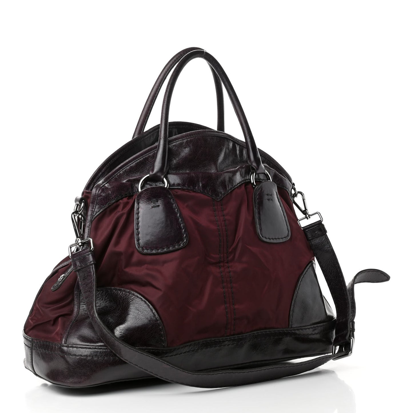 Nylon Tessuto Vitello Shine Tote Granato
