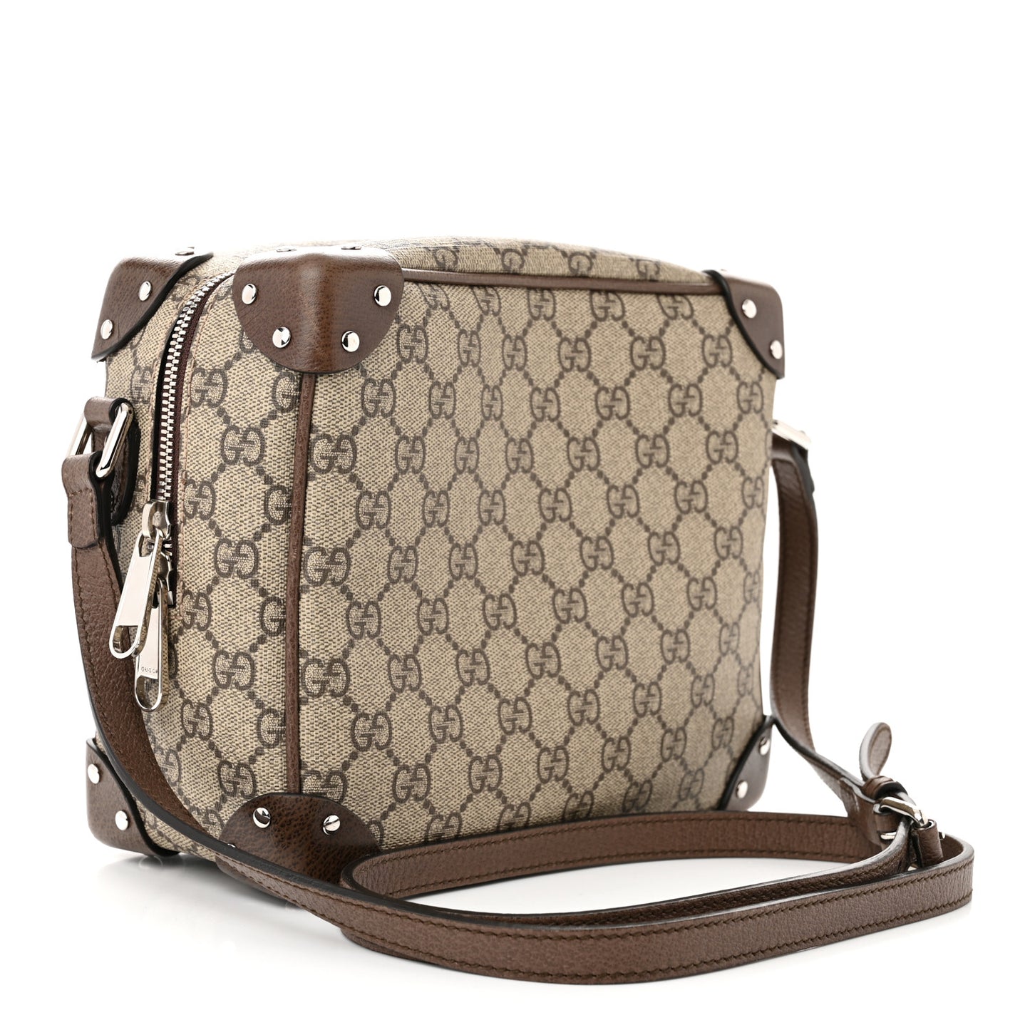 GG Supreme Monogram Textured Calfskin Square Messenger Bag Beige Ebony New Acero