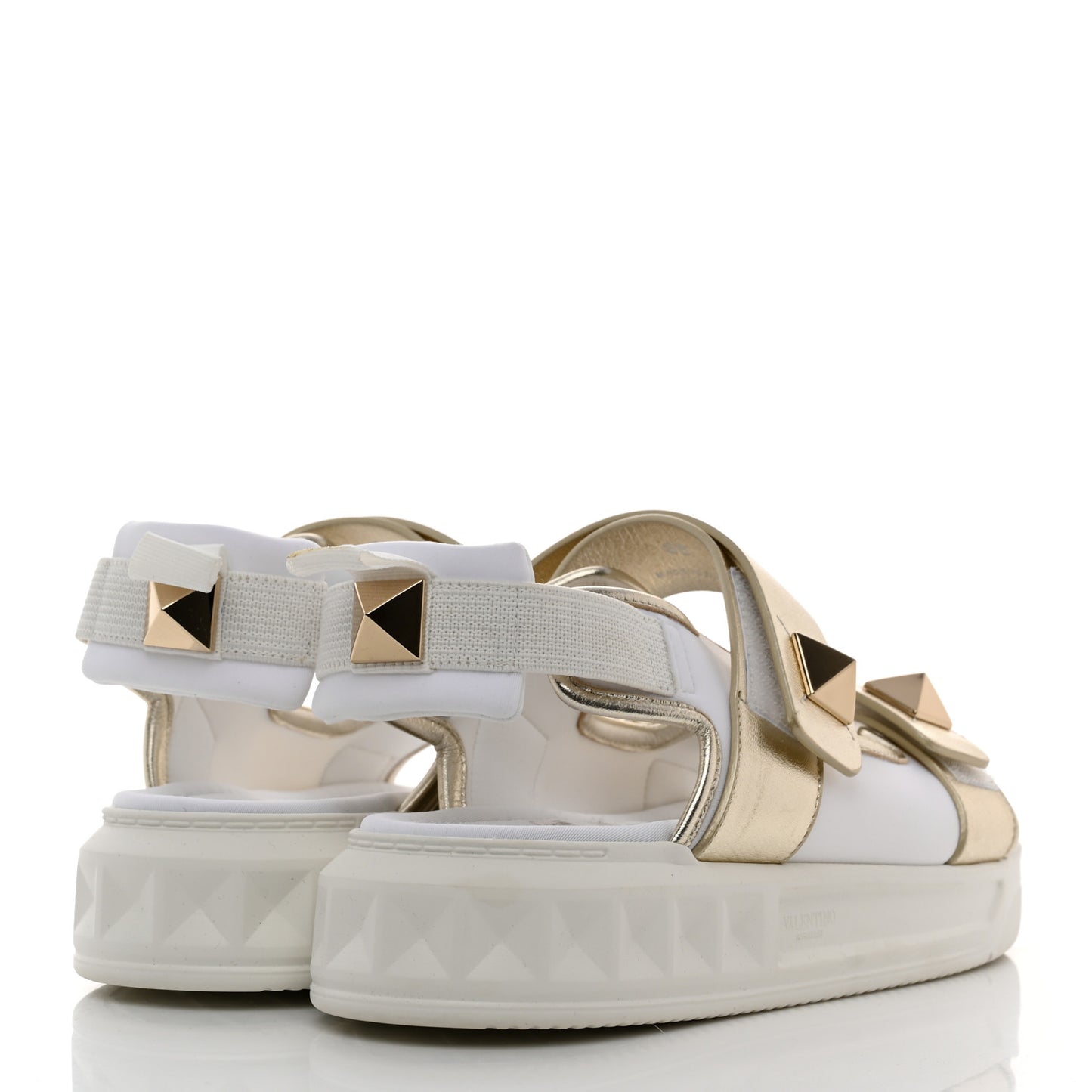Calfskin Metallic Nappa Roman Stud Velcro Sandals 36 White
