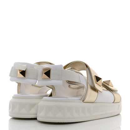 Valentino Garavani Calfskin Metallic Nappa Roman Stud Velcro Sandals 36 White 4 of 8