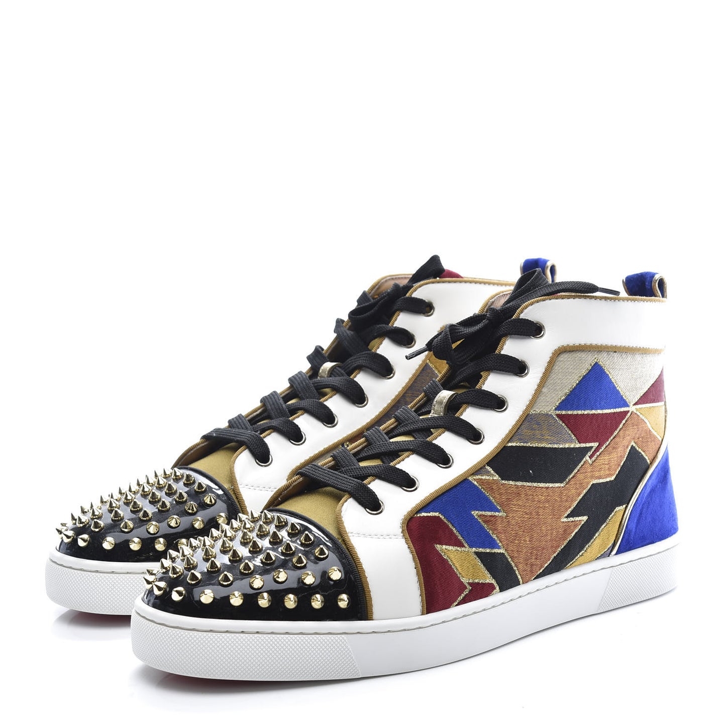 Nappa Silk Patent Tissu Geometrique Mens Orlato Spikes Flat Sneakers 47 Multicolor