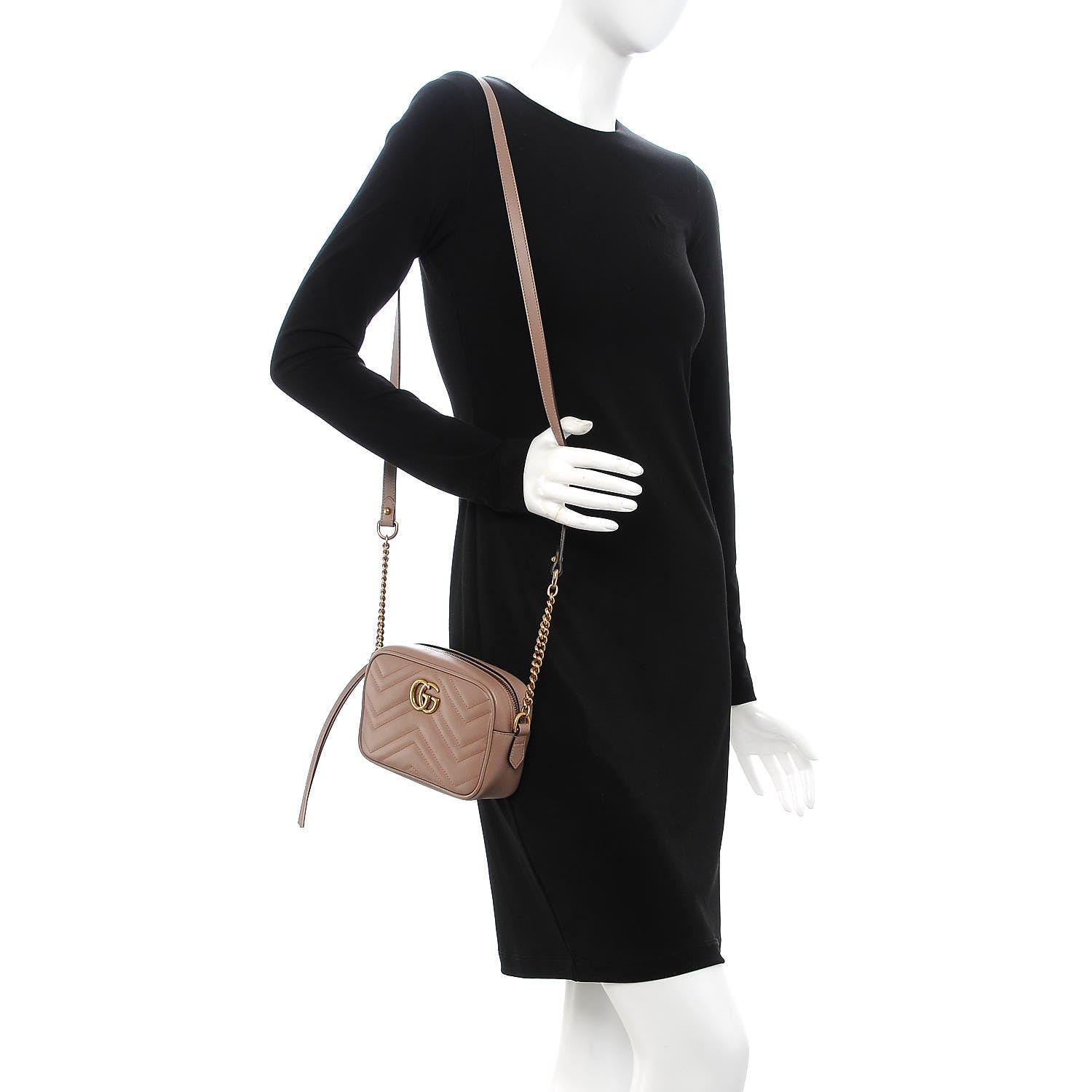 Gucci Calfskin Matelasse Mini GG Marmont Chain Shoulder Bag Nude 2 of 9