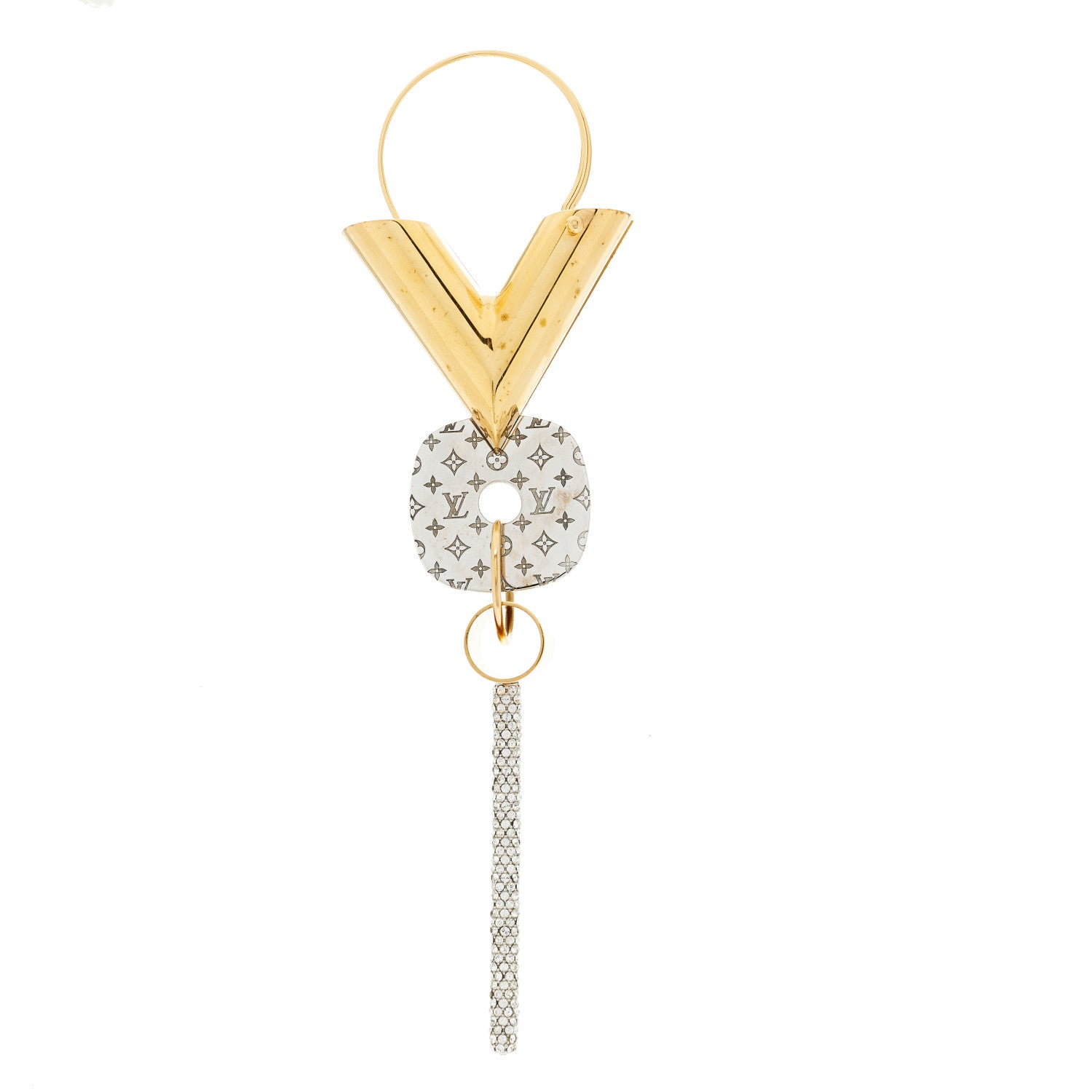 Louis Vuitton Crystal Essential V Single Hoop Earring Gold 3 of 6