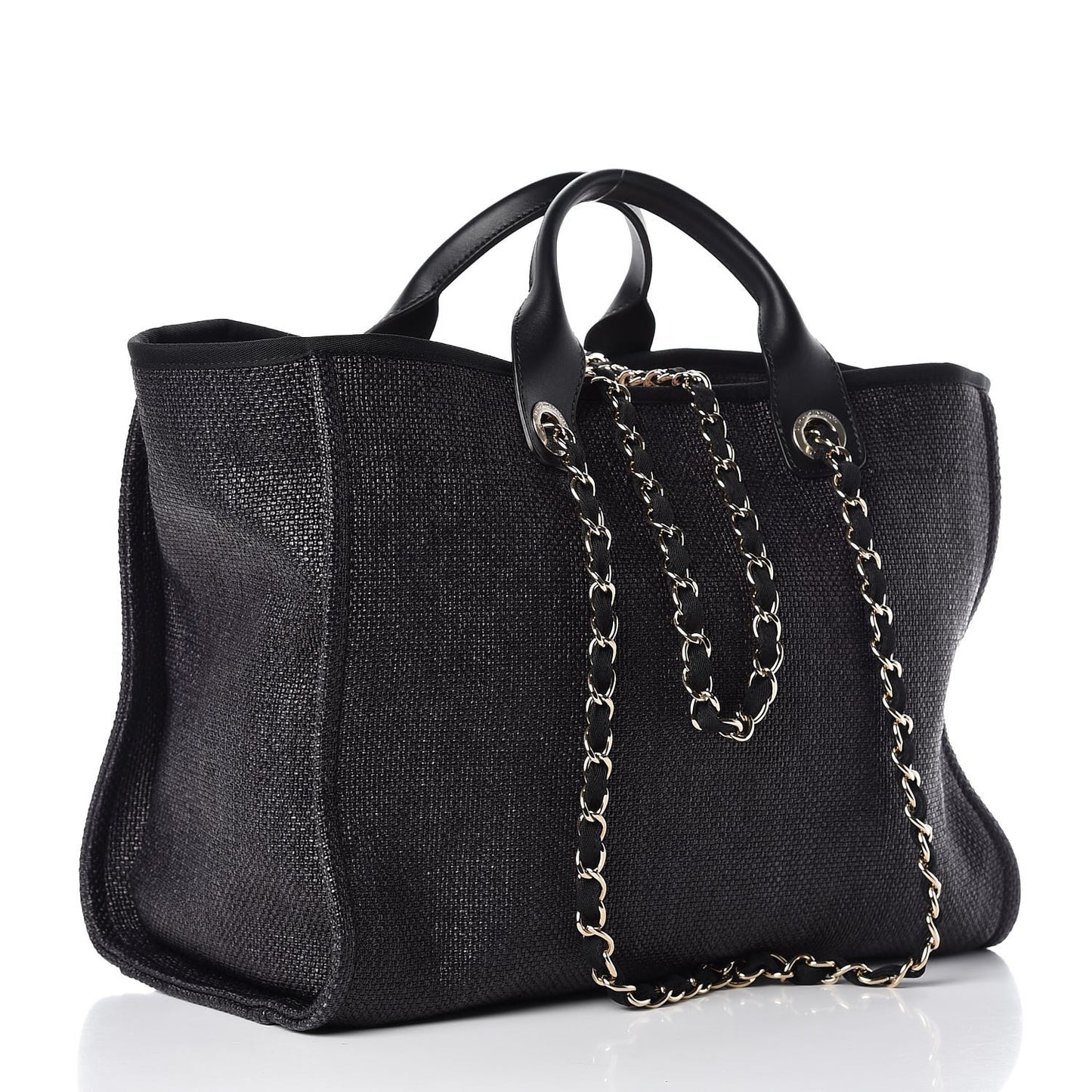 Woven Straw Raffia Large Deauville Tote Black