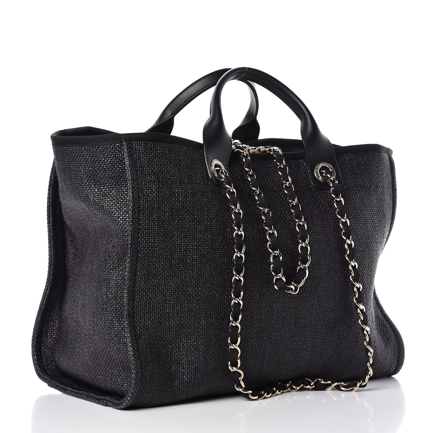 Chanel Woven Straw Raffia Large Deauville Tote Black 3 of 9