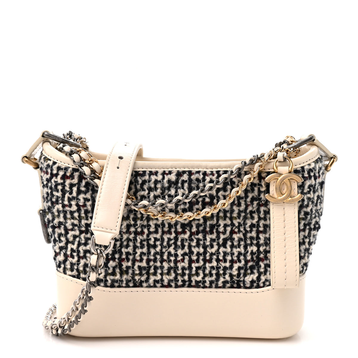 Tweed Calfskin Quilted Small Gabrielle Hobo Ivory Black
