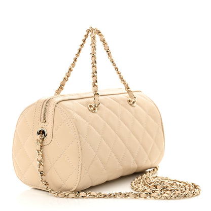 Chanel Caviar Quilted Mini Bowling Bag Beige 3 of 10