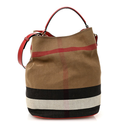 Burberry Canvas Mega Check Medium Ashby Bucket Bag Red 1 of 12