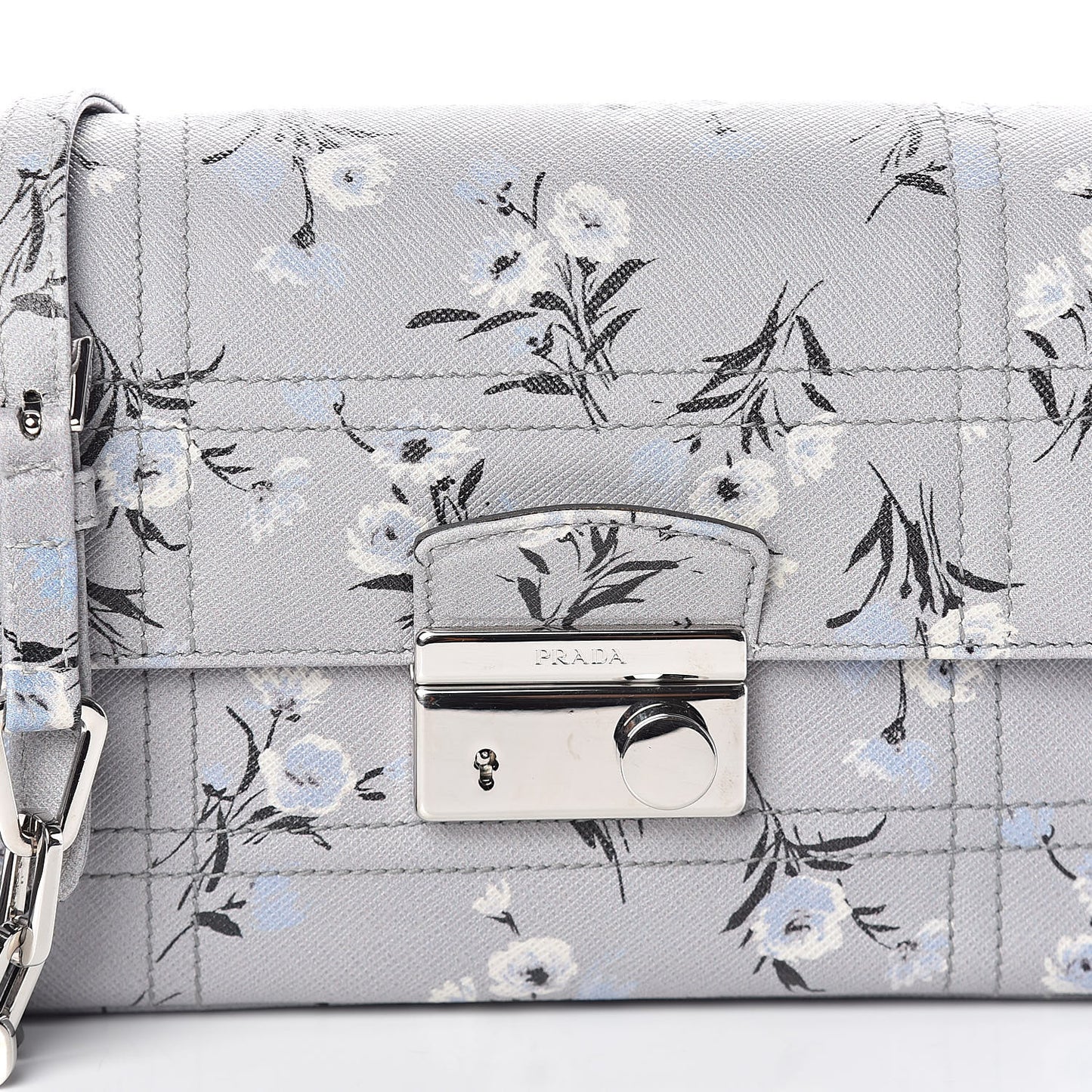 Soft Saffiano Floral Print Sound Shoulder Bag Acciaio