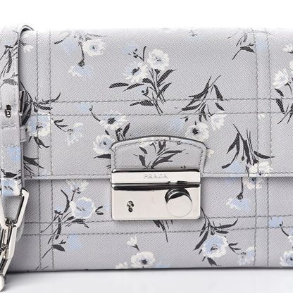 Prada Soft Saffiano Floral Print Sound Shoulder Bag Acciaio 7 of 9