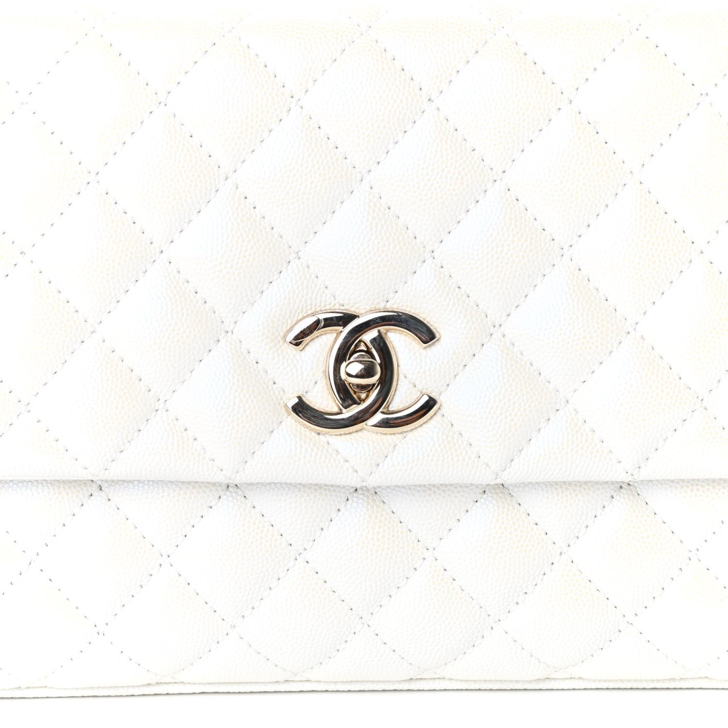 Iridescent Caviar Quilted Small Coco Handle Flap White