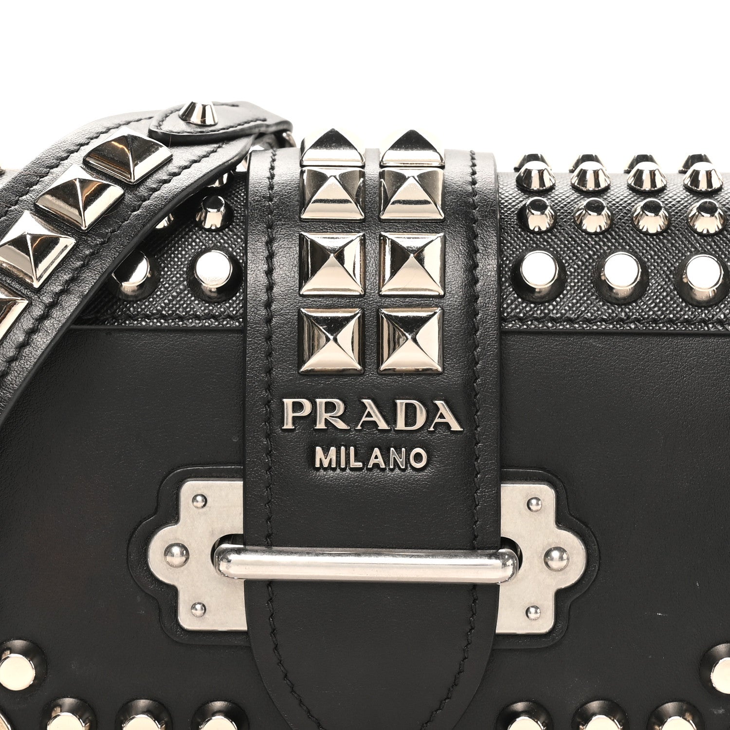 Prada City Calf Saffiano Studded Cahier Bag Black 7 of 10