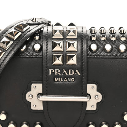 Prada City Calf Saffiano Studded Cahier Bag Black 7 of 10