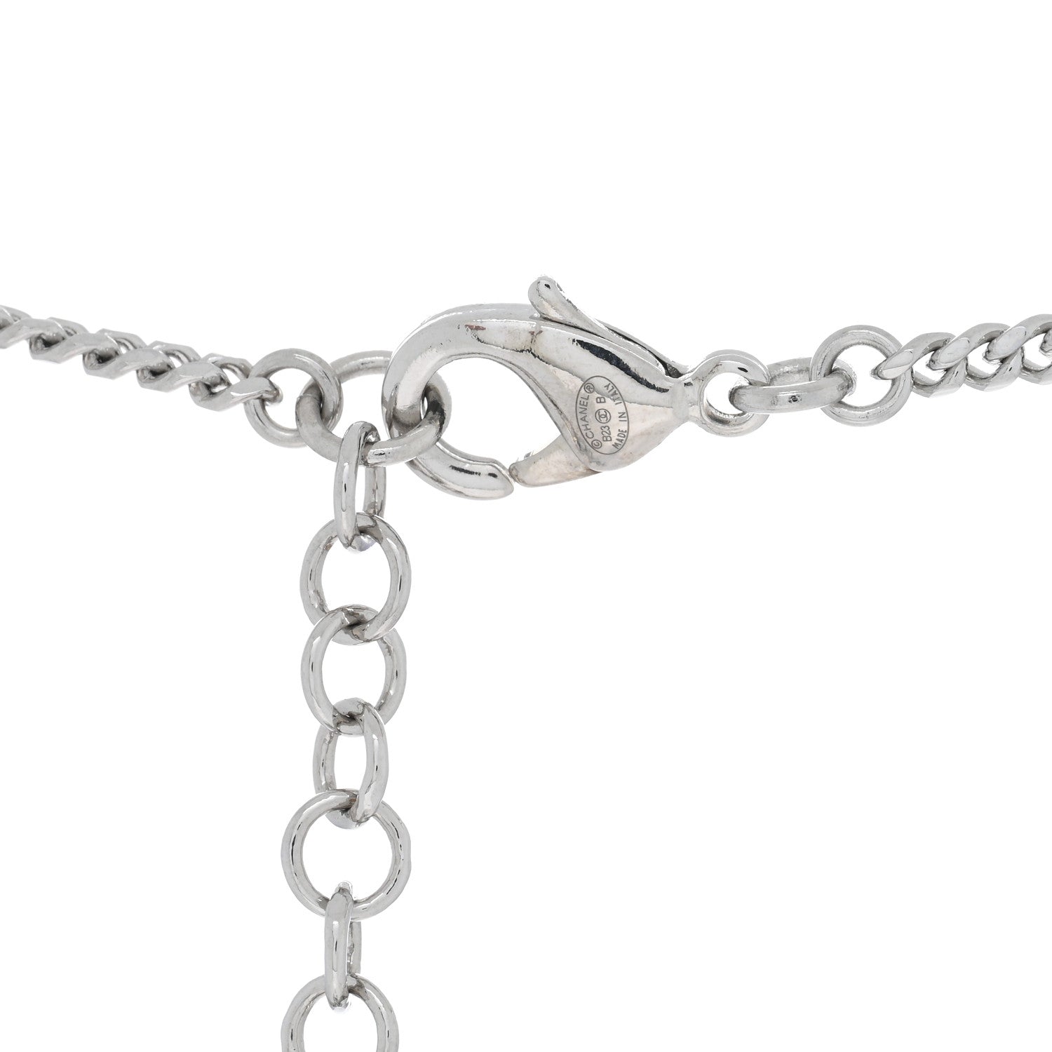 Chanel Pearl Crystal CC Heart Necklace Silver Pearly White 4 of 4