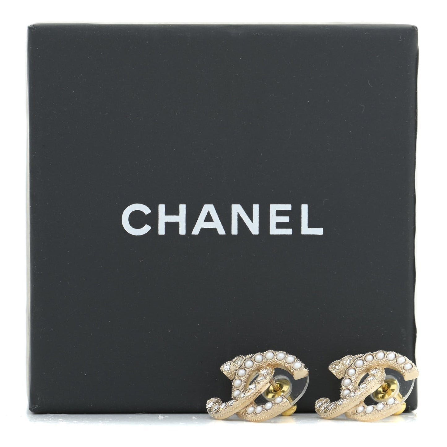 Pearl Crystal CC Earrings Gold