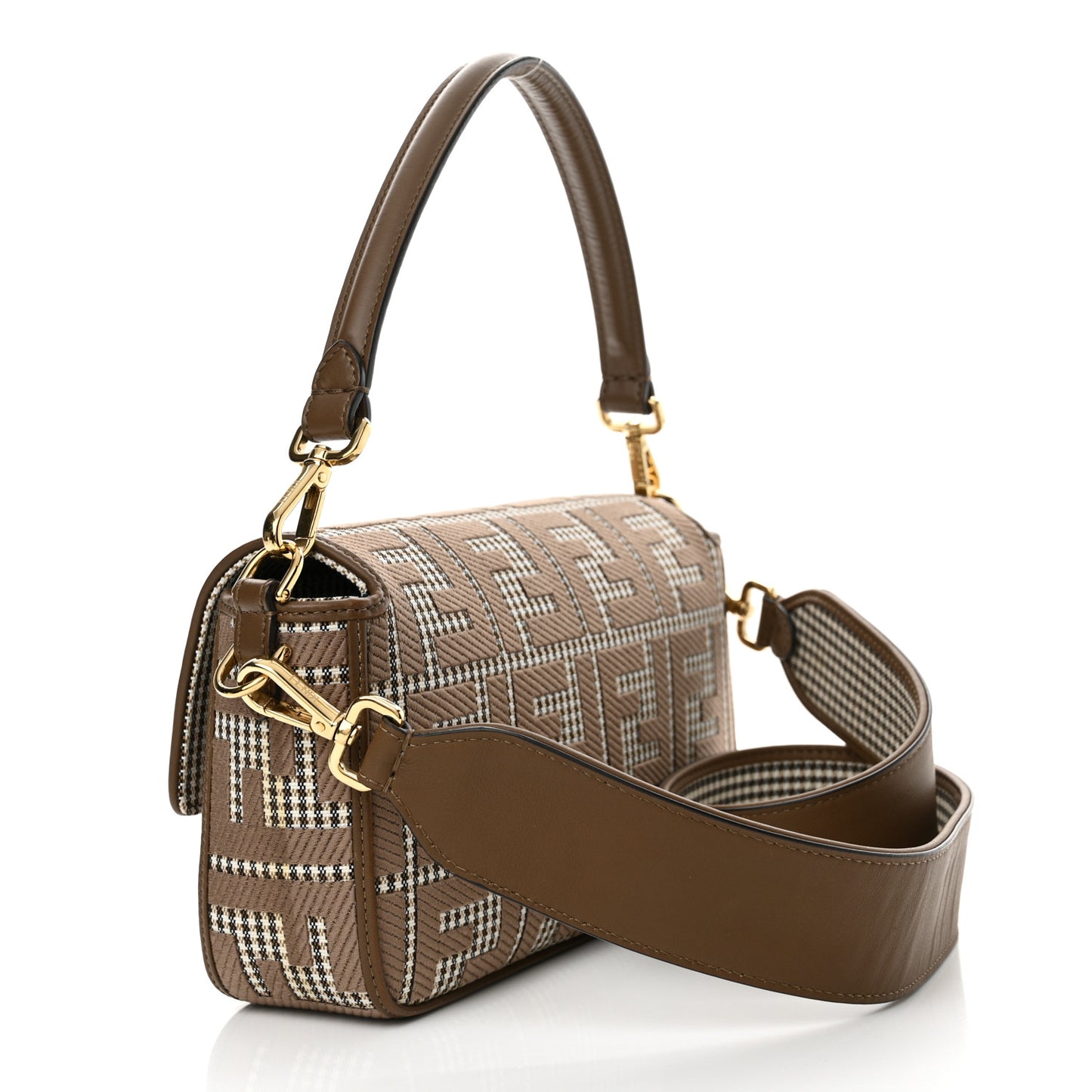 Wool Vitello King Houndstooth FF Embroidered Baguette Beige Moro