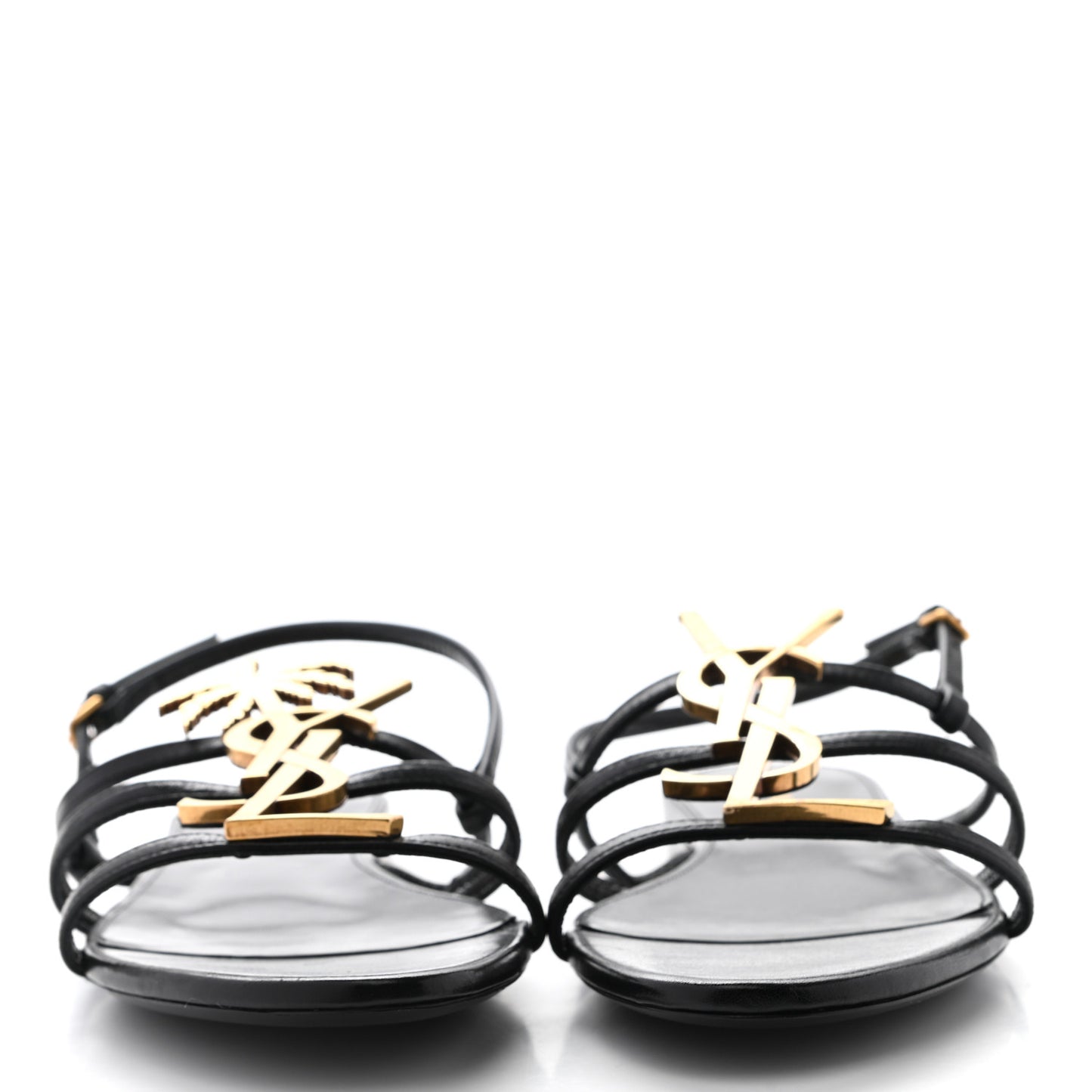 Calfskin Cassandra Palm Logo Sandals 38 Black