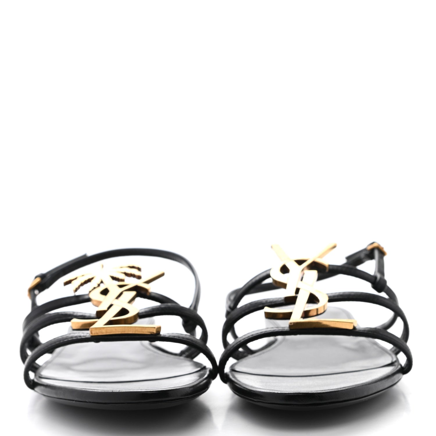 Saint Laurent Calfskin Cassandra Palm Logo Sandals 38 Black 2 of 7