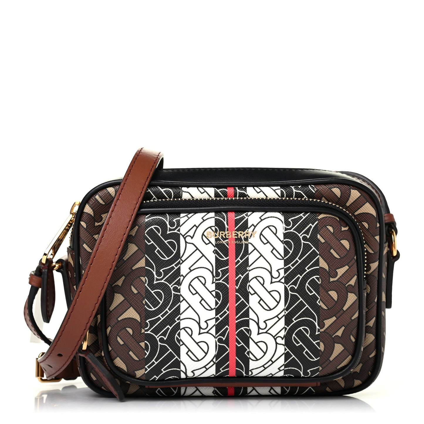 E-Canvas Monogram Stripe Camera Bag Bridle Brown