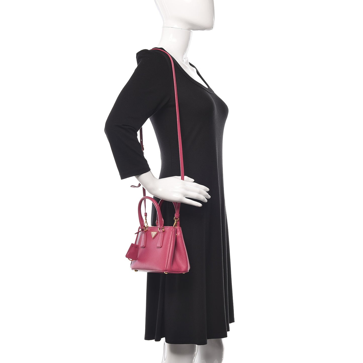 Saffiano Lux Micro Galleria Double Zip Tote Fuxia