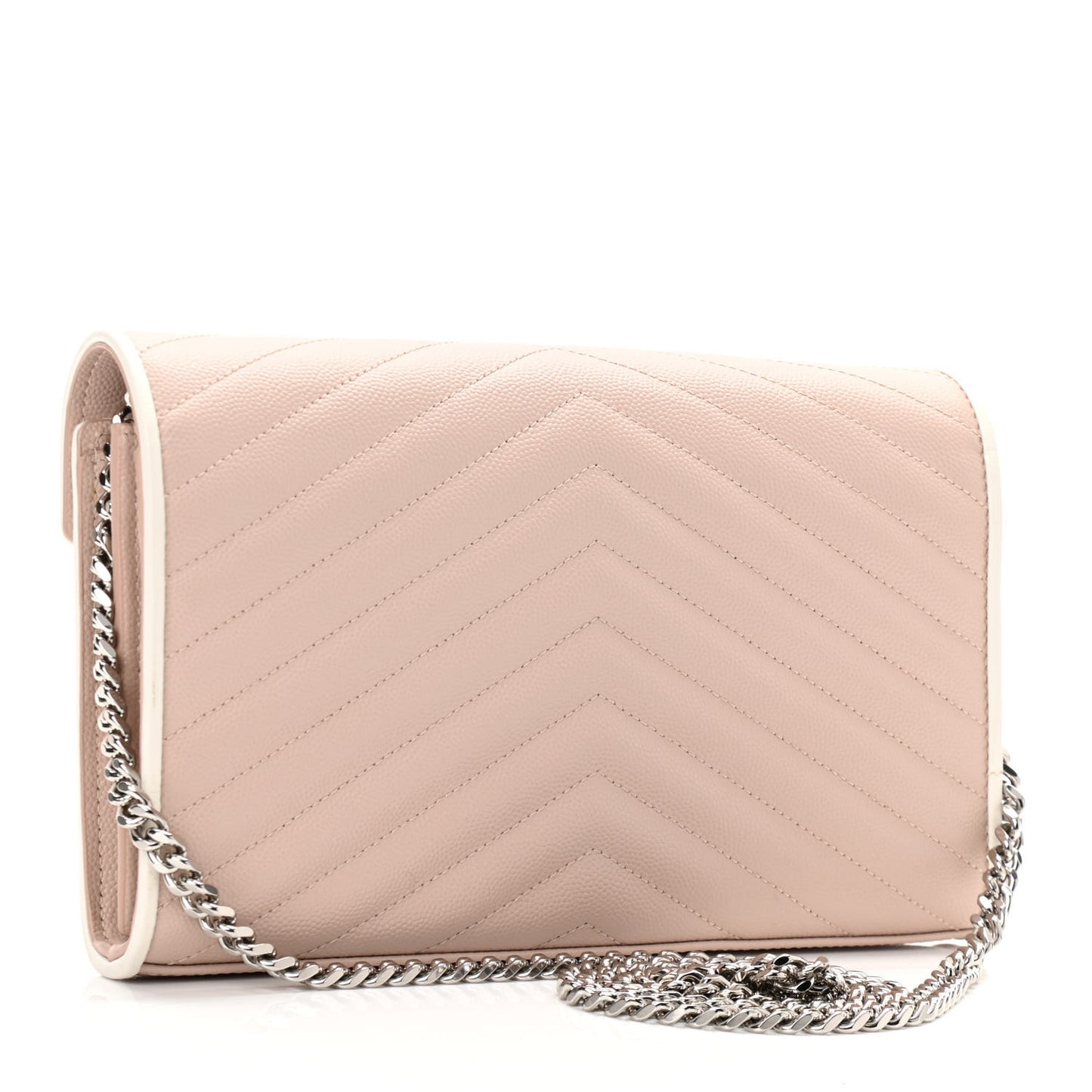 Grain De Poudre Matelasse Chevron Monogram Chain Wallet Pink and White