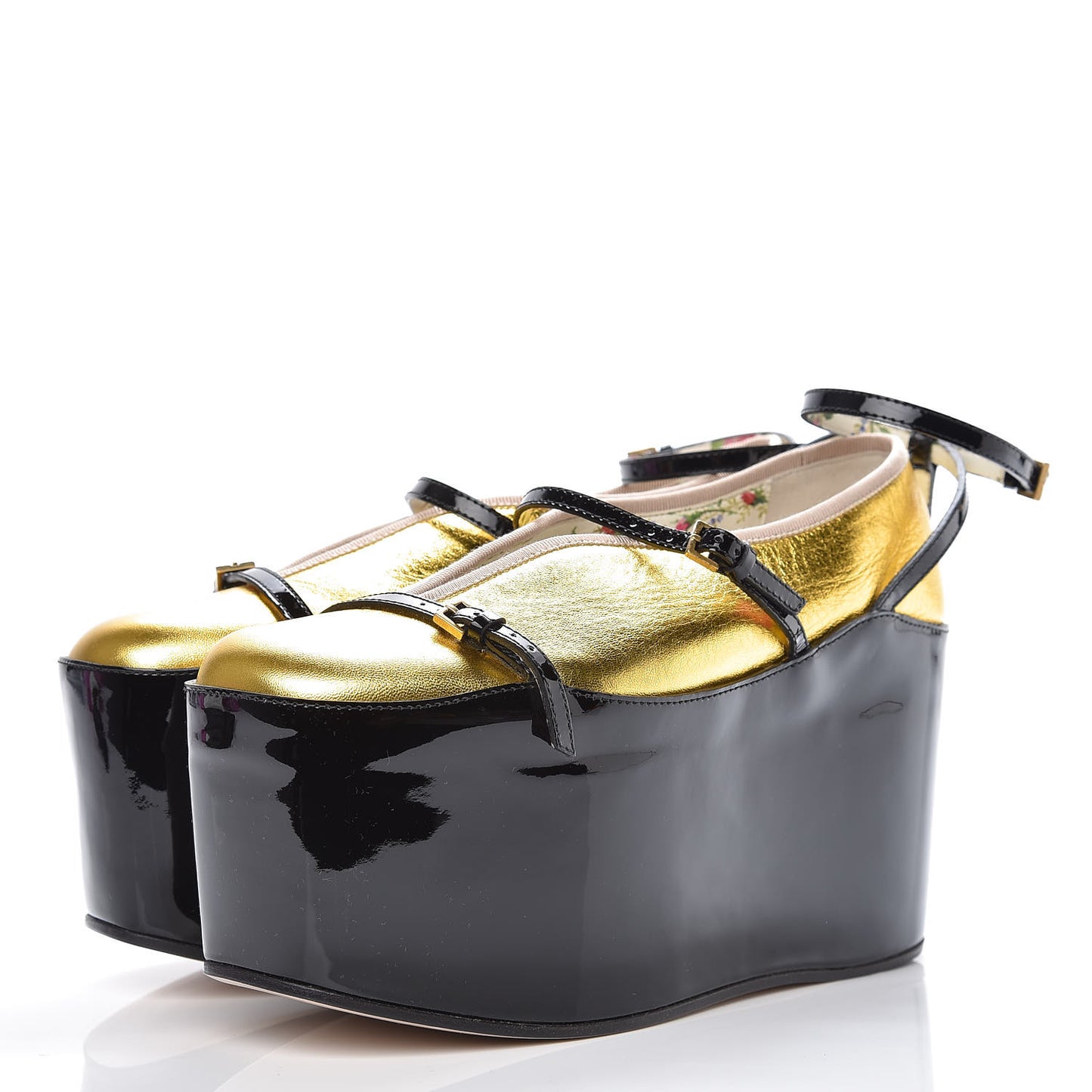 Metallic Nappa Patent Hannelore Detachable Platform Sandals 36.5 Gold Black