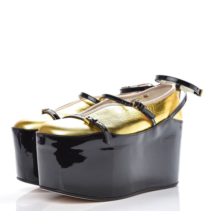 Gucci Metallic Nappa Patent Hannelore Detachable Platform Sandals 36.5 Gold Black 3 of 9
