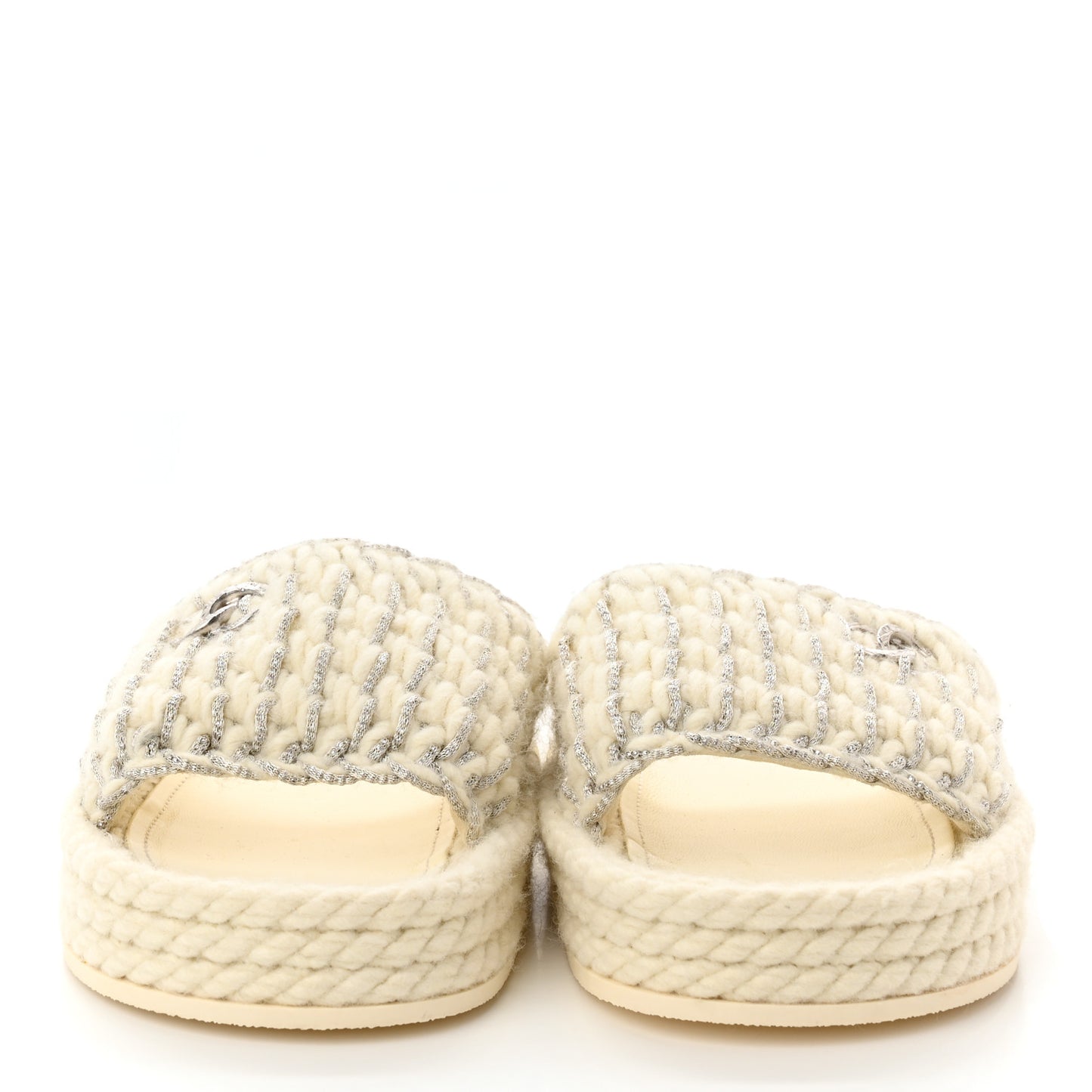 Braided Knit CC Mules 41 Ecru
