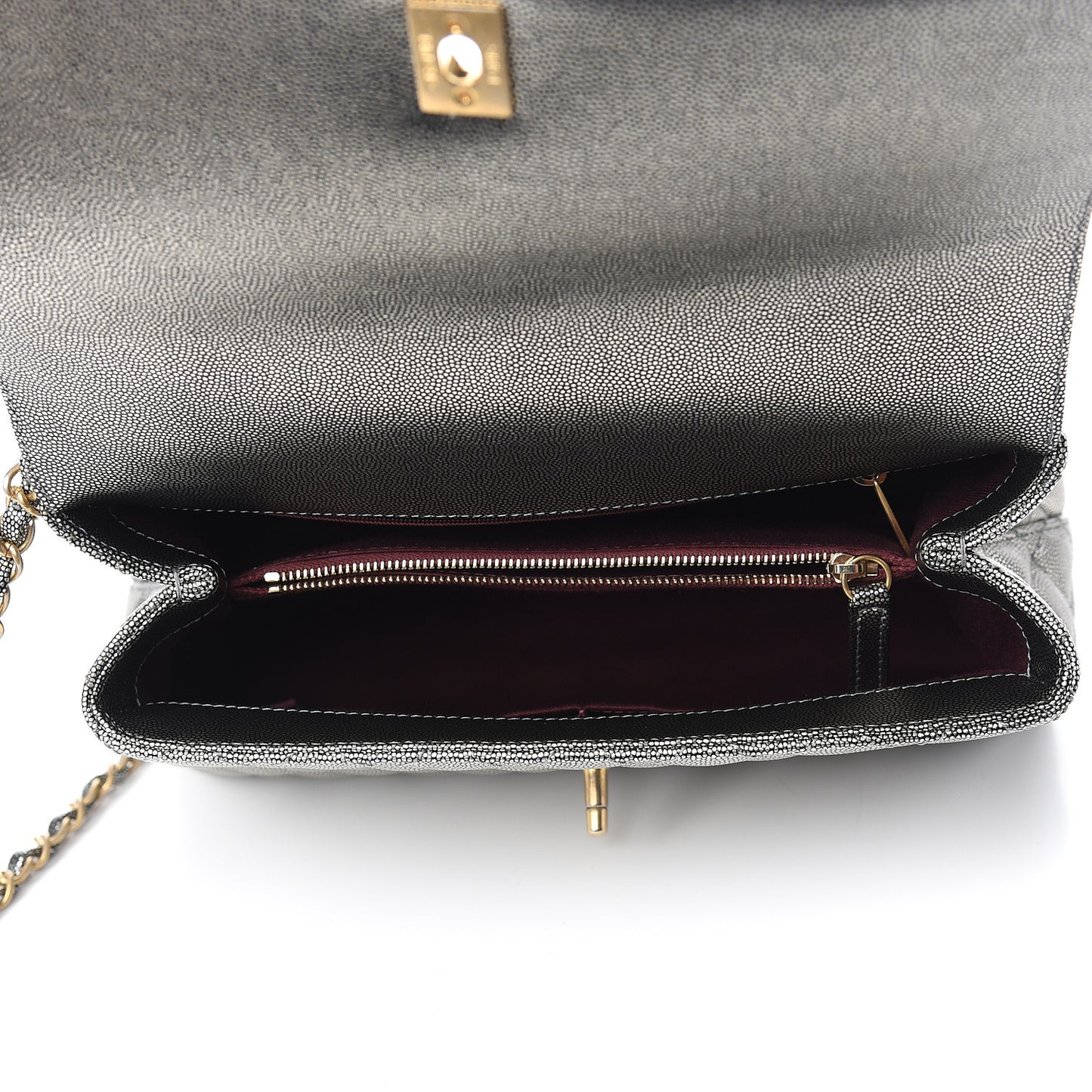 Metallic Caviar Quilted Small Coco Handle Flap Silver