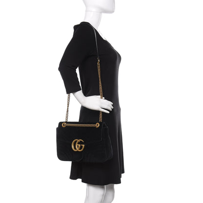 Gucci Velvet Matelasse Medium GG Marmont Shoulder Bag Black 2 of 10