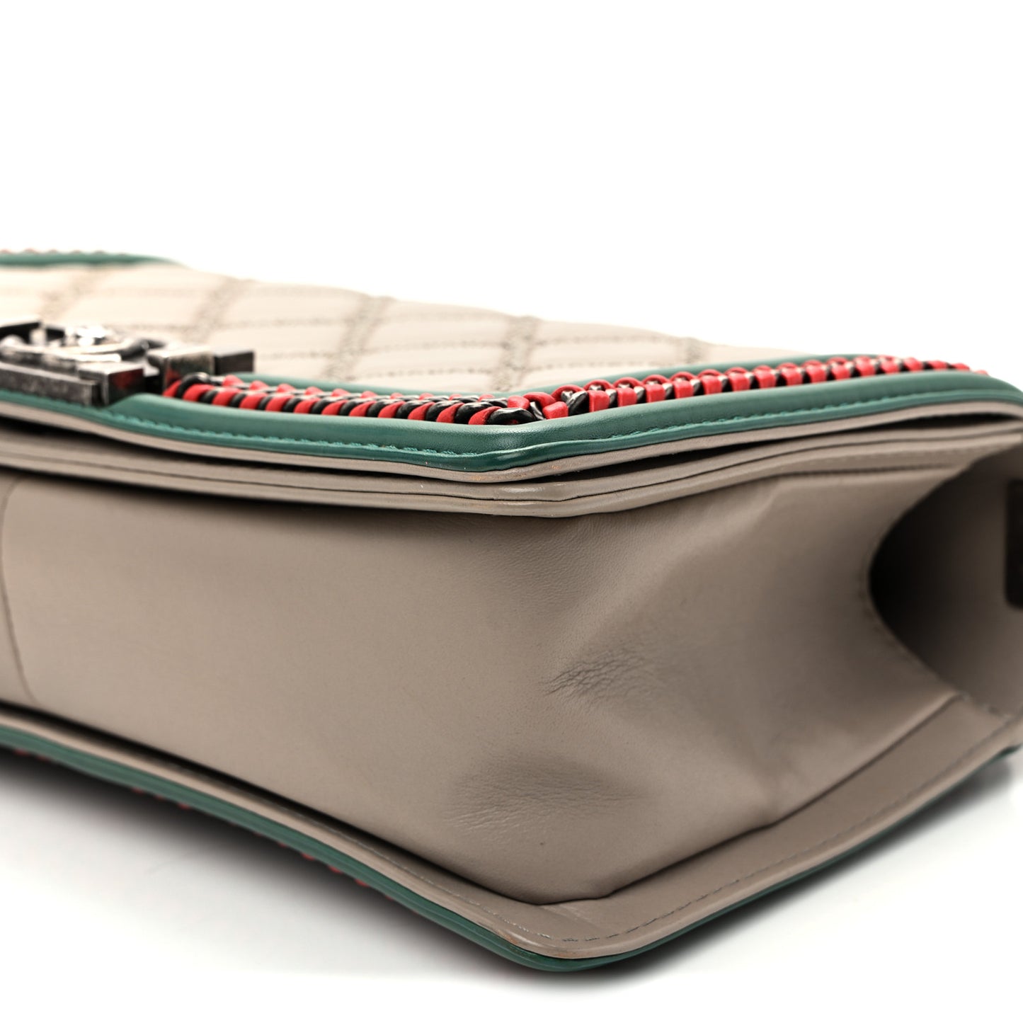 Lambskin Quilted Medium Top Handle Boy Flap Grey Green Red