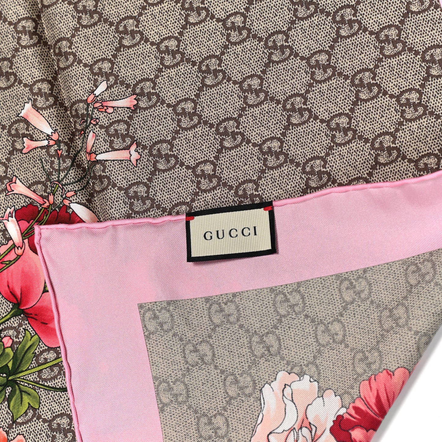 Silk Twill GG Monogram GG Bouquet Spring Square Scarf Beige Pink