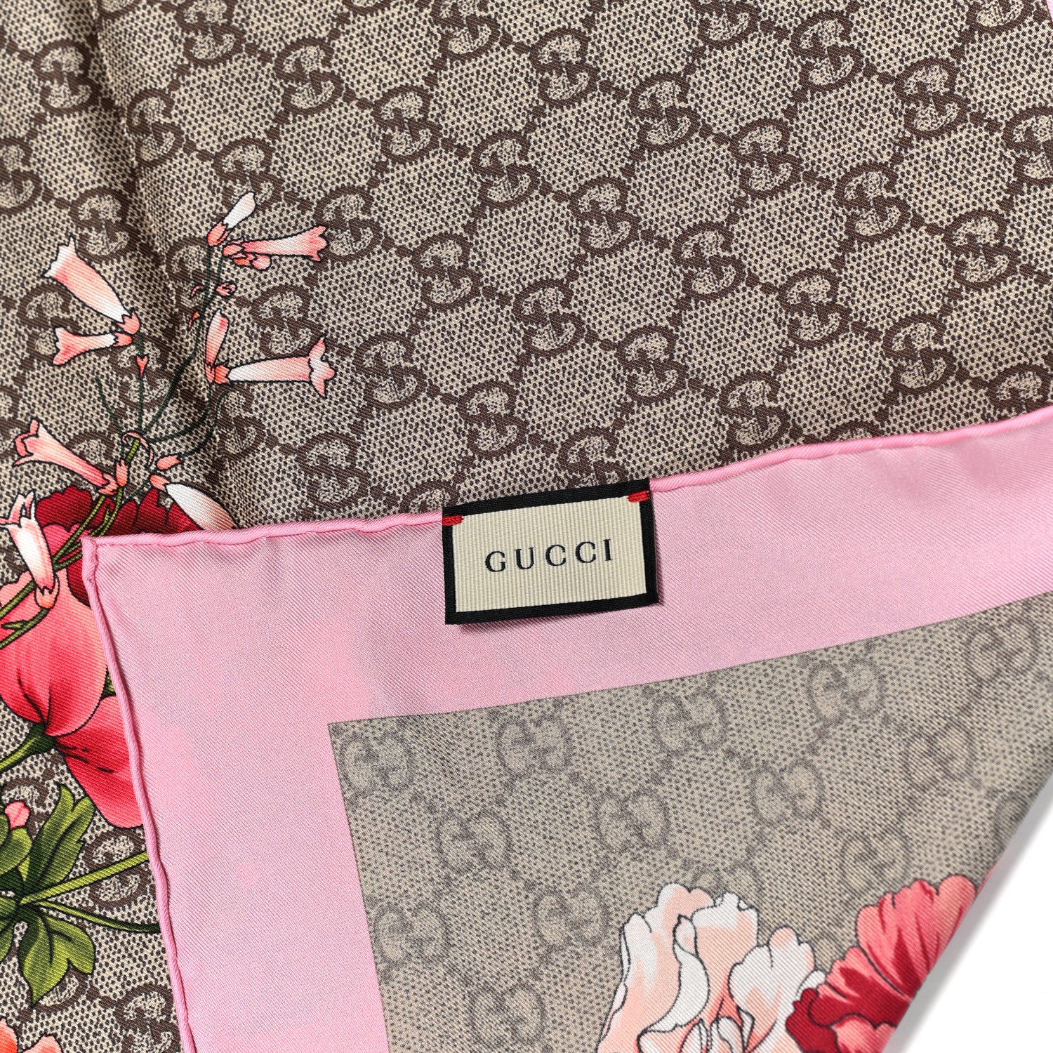 Gucci Silk Twill GG Monogram GG Bouquet Spring Square Scarf Beige Pink 2 of 4