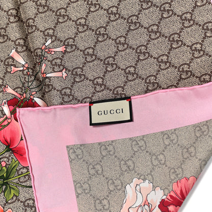 Gucci Silk Twill GG Monogram GG Bouquet Spring Square Scarf Beige Pink 2 of 4
