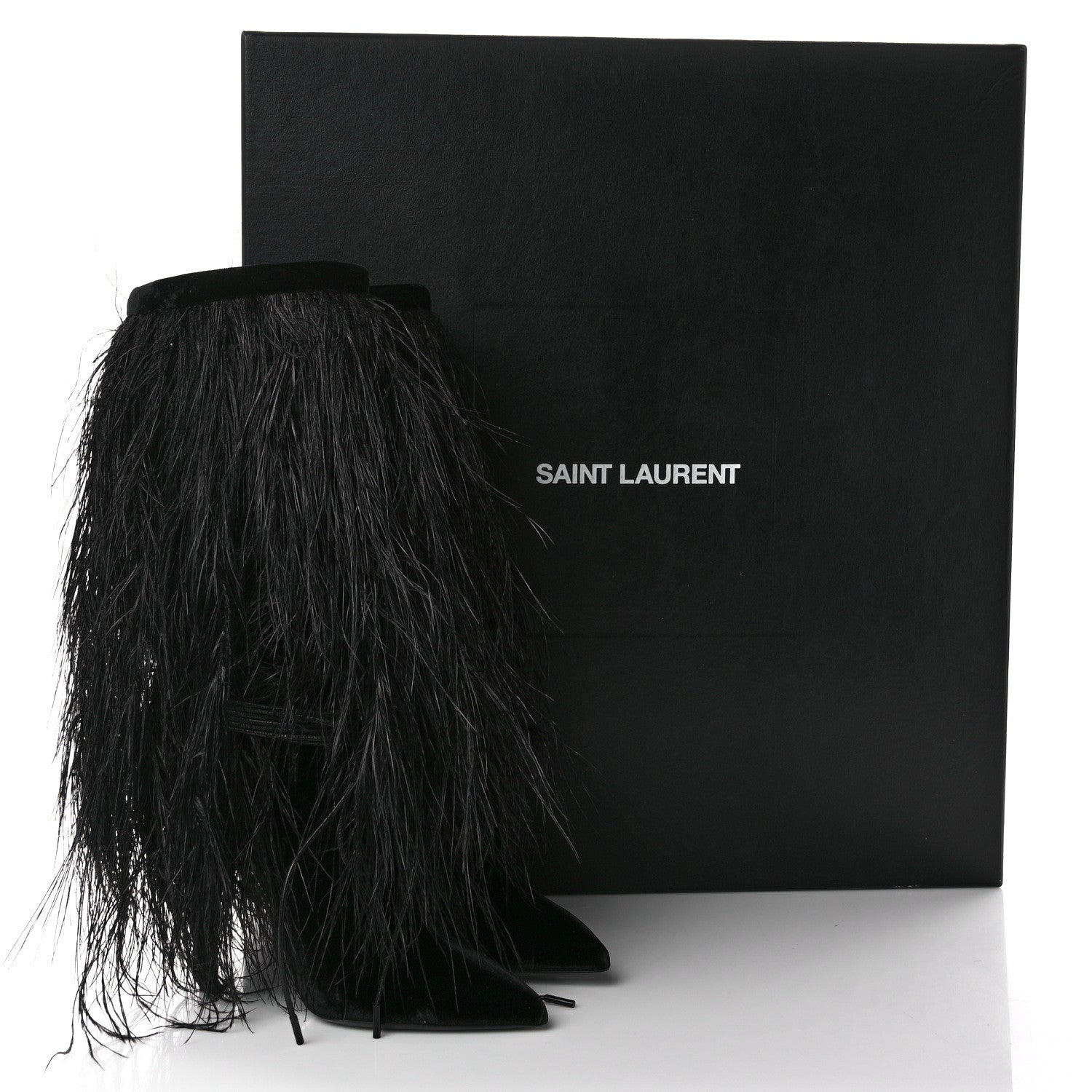 Saint Laurent Velluto Master Ostrich Yeti 110 Short Boots 37 Black 8 of 8