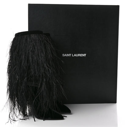 Saint Laurent Velluto Master Ostrich Yeti 110 Short Boots 37 Black 8 of 8
