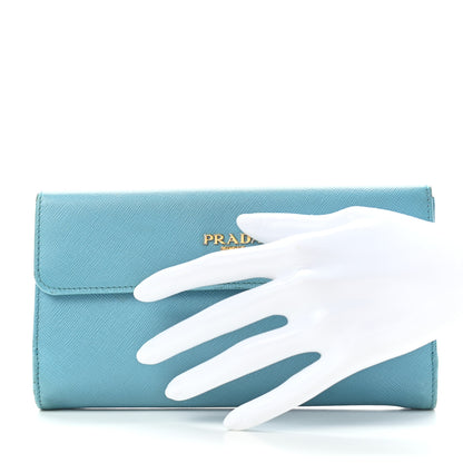 Prada Saffiano Metal Continental Flap Wallet Turchese 2 of 13