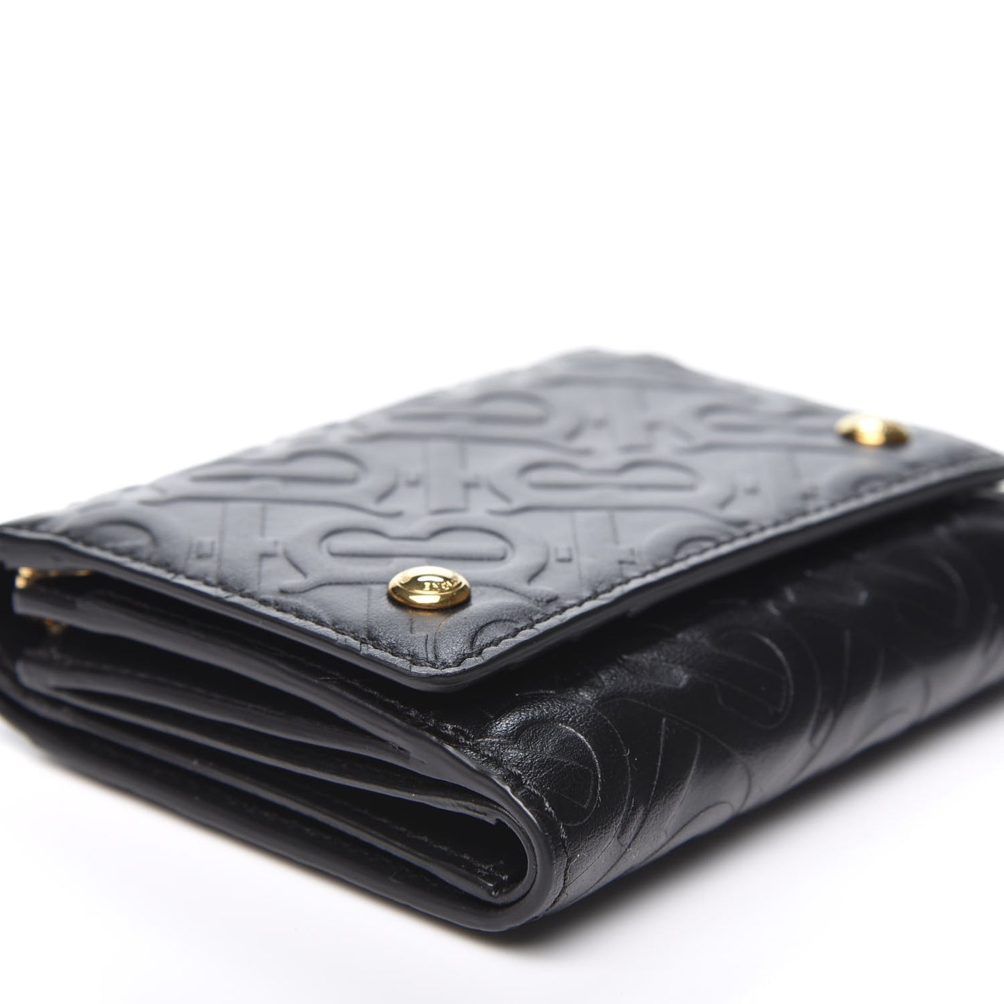 Calfskin Embossed Monogram Tri-Fold Compact Wallet Black