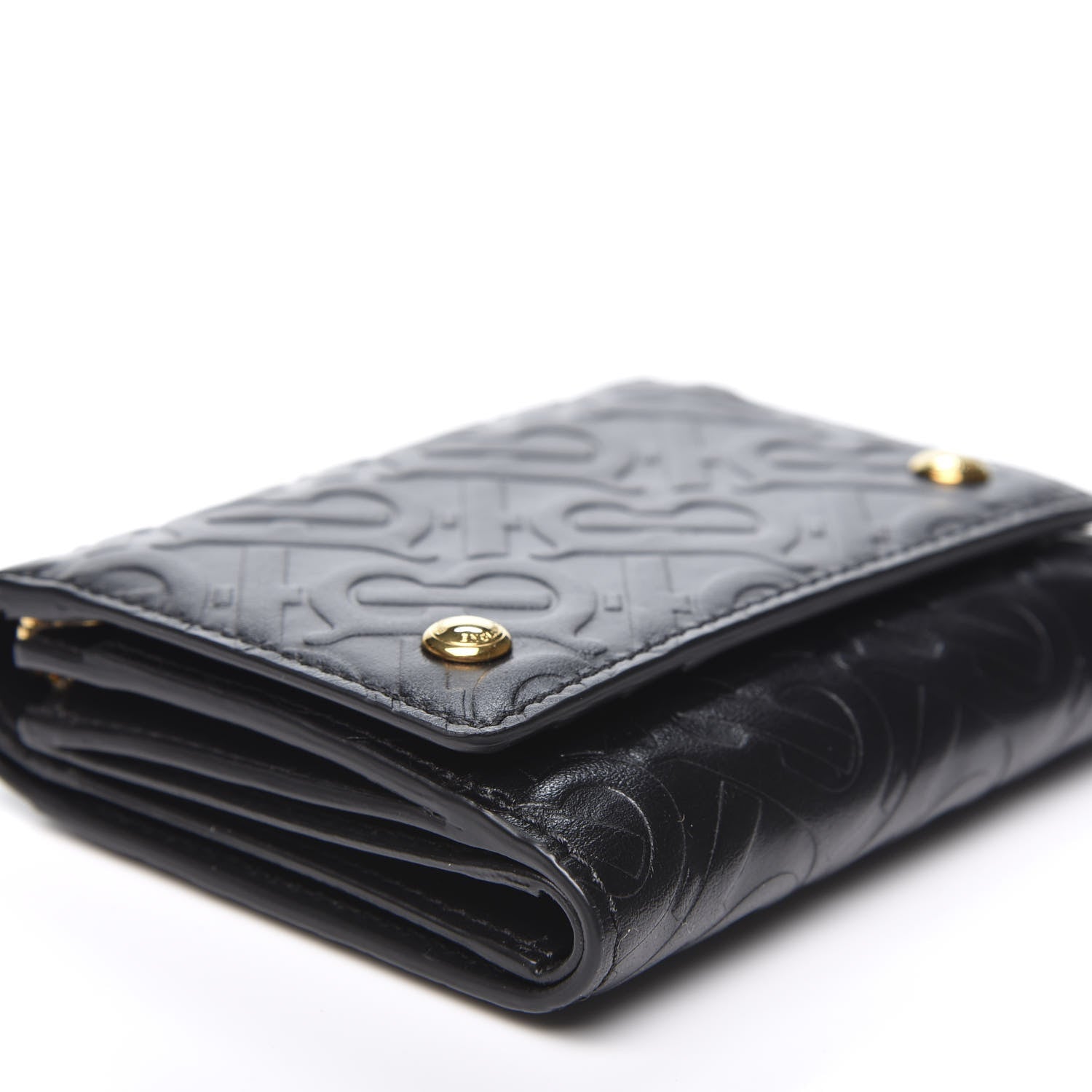 Burberry Calfskin Embossed Monogram Tri-Fold Compact Wallet Black 7 of 11