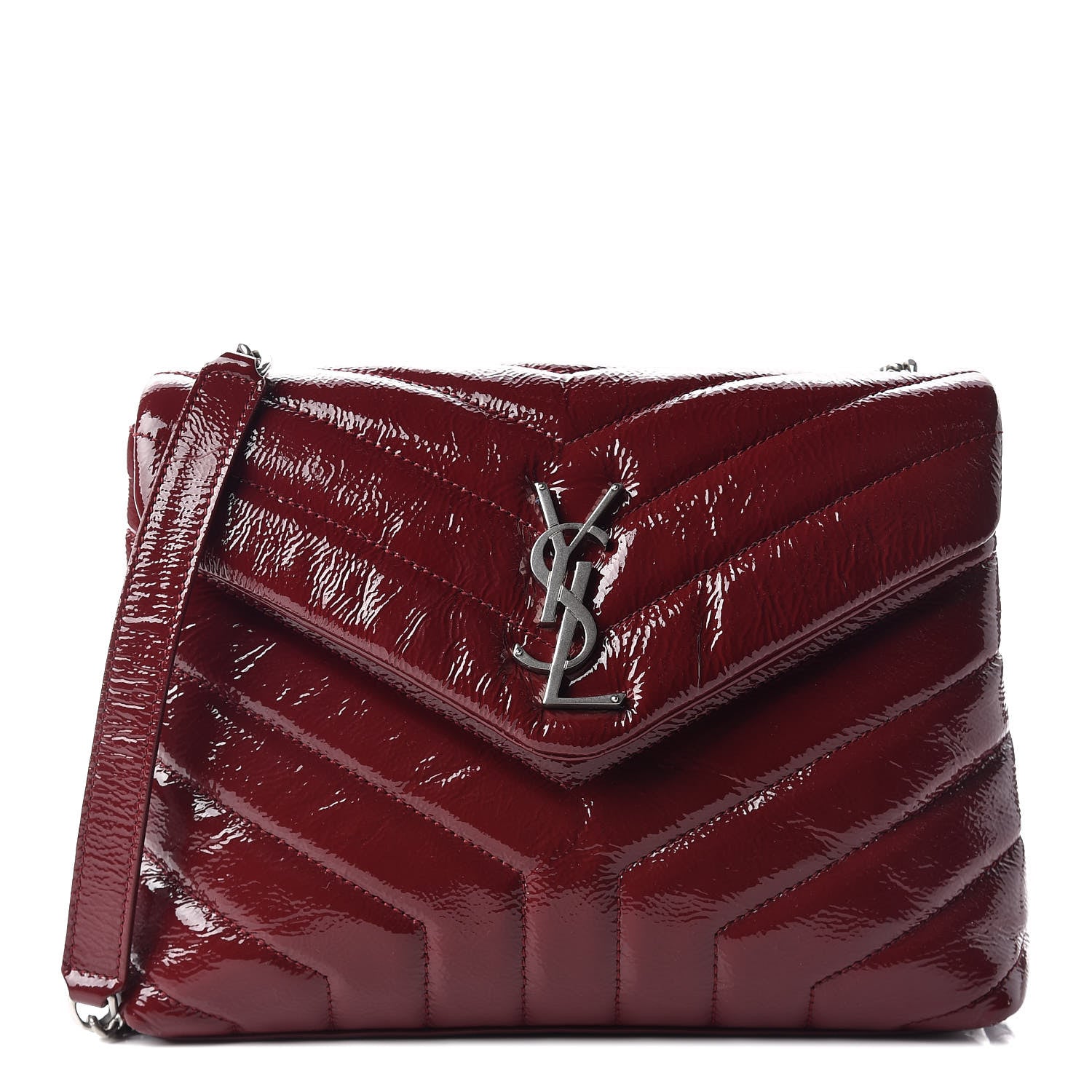 Saint Laurent Patent Y Quilted Monogram Small Loulou Chain Satchel Palissandre 1 of 10